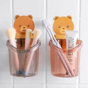 Toothbrush Holder Teddy Bear - Adorable Wall-Mounted Organizer (Pack of 2)