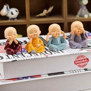 Resin Buddha Monk Statues Set of 4 | SellerBazaar Handcrafted Multicolour Miniature Figurines for Home Decor & Gifts