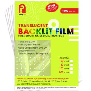 Translucent Backlit Film Sheets | Size 12”x18” (30x45 cm)  | 125 Micron | Super‑Bright PET Film for Inkjet & Laser Printers | LED Lightbox, Window Display