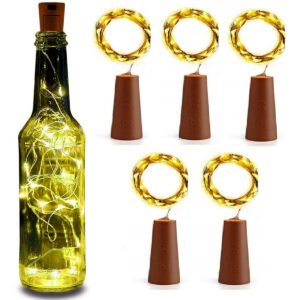 Bottle Cork LED String Fairy Decorative Lights | Warm White | Battery Powered (3 LR44 Cell Included) | 20 LEDs | 2 Meter Copper Wire | Pack of 5