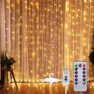 Fairy Curtain String Decoration Lights | Warm White | 300 LED w/8 Modes Remote Control | USB Powered (Warm White Color, 3 X 3 Meter)
