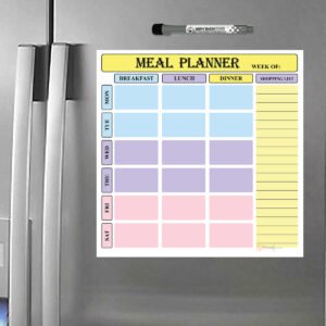 Magnetic Weekly Meal Planner 12"x12" (30x30cm) for Fridge, Metal Surface, 7 Day Meal Plans for Weight Loss, Dry Erase Whiteboard Calendar with Marker