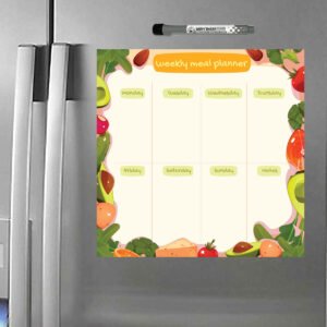 Magnetic Weekly Meal Planner 12"x12" (30x30cm) for Fridge, Metal Surface, 7 Day Meal Plans for Weight Loss, Dry Erase Whiteboard Calendar with Marker - D5