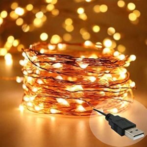 Copper String Fairy Lights, 10 Meter, 100 LED, USB Powered, Warm White, Waterproof for Diwali, Christmas, Home Decor - Set of 2 LED